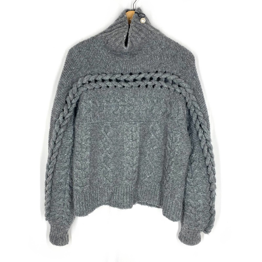 Opening Ceremony Chunky Sweater Gray Cable Knit Wool Oversized Turtleneck M